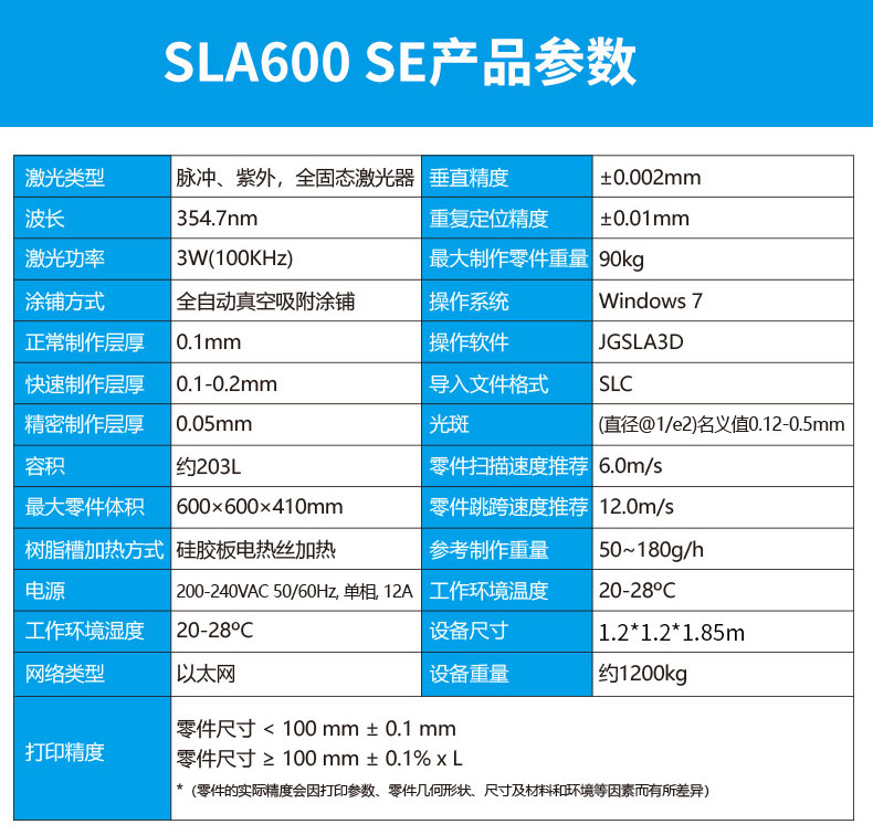 工业级SLA600 SE 3D打印机参数详情